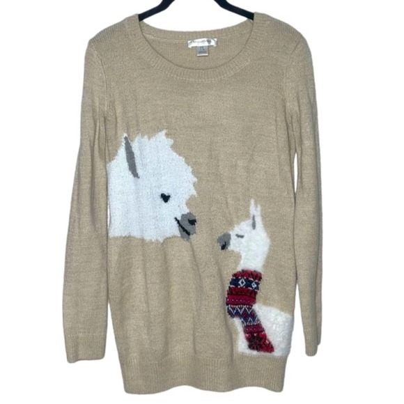 Motherhood Maternity Fuzzy Llama Sweater Women's size Small Beige - Picture 2 of 15